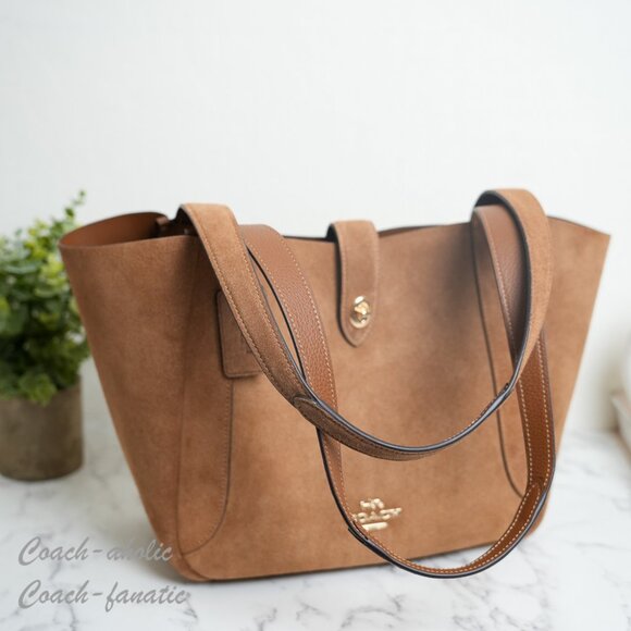 NWT Coach Hadley Turnlock Tote Bag CCC76 Suede Leather /sienna - Picture 8 of 11